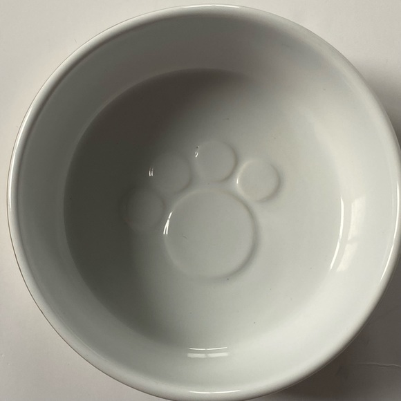 Top Paw Dog Bowl White With Gold Stripes EmbossedPaw Print Inside Ceramic EUC - Picture 3 of 12